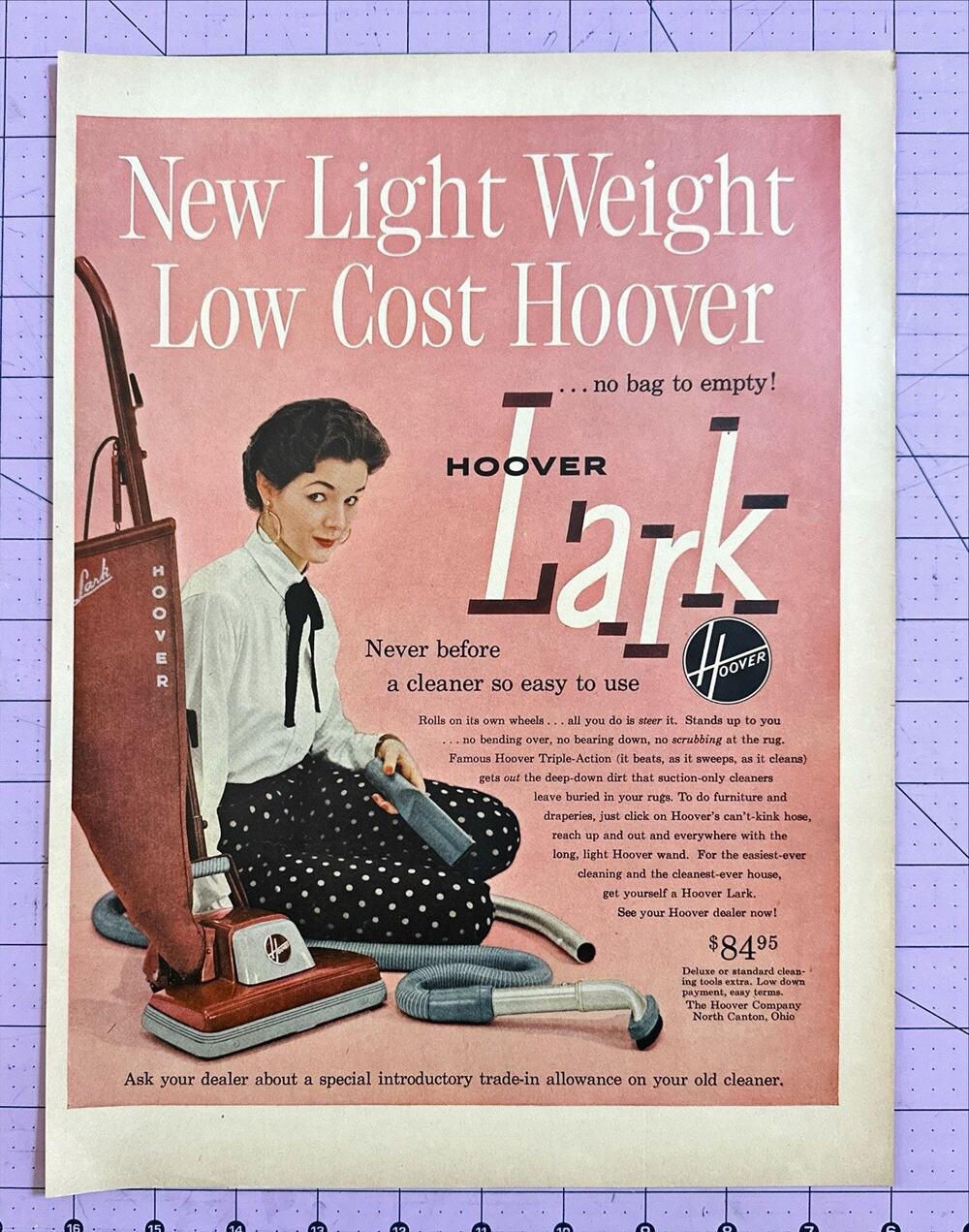 1954 Print Ad Hoover Lark Vacuum New Light Weight